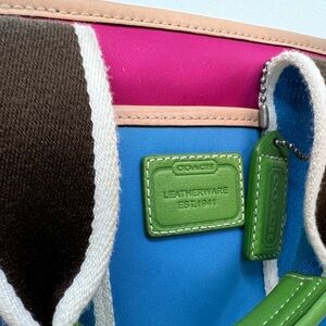 Coach Pink, Blue, and Green Leather Tote